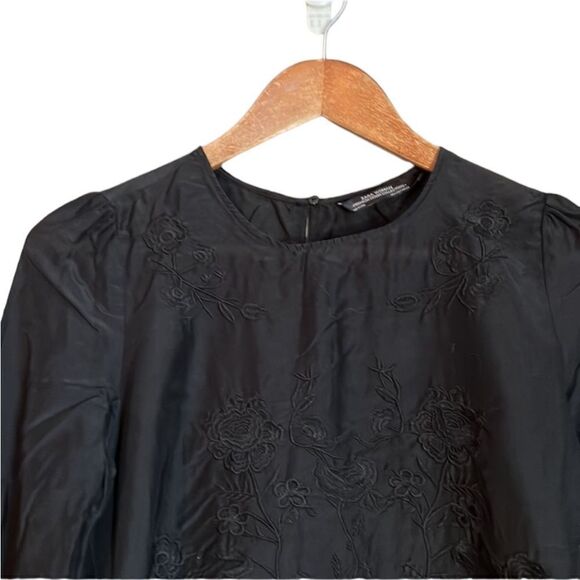 Zara silk blend black embroidered blouse - Picture 2 of 11